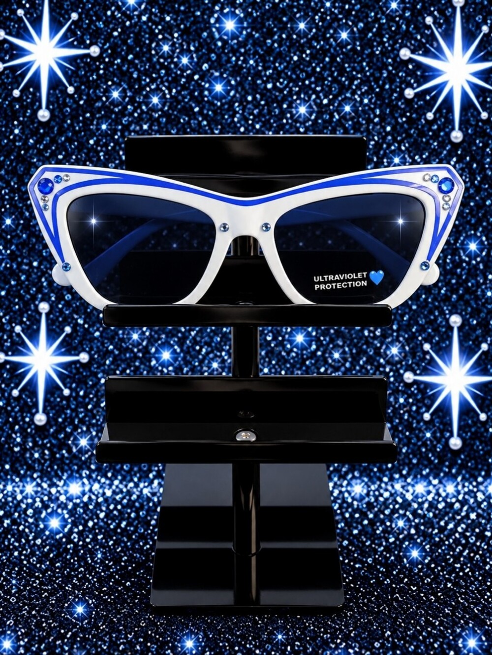 Retro Cat-Eye Sunglasses in Blue and White with UV Protection